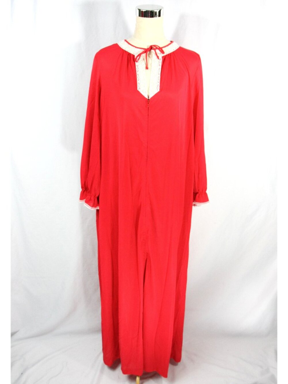Vintage Zip Front Nylon Lace Trim Semi Sheer Nightgown Sleepwear Lounge M 1970s